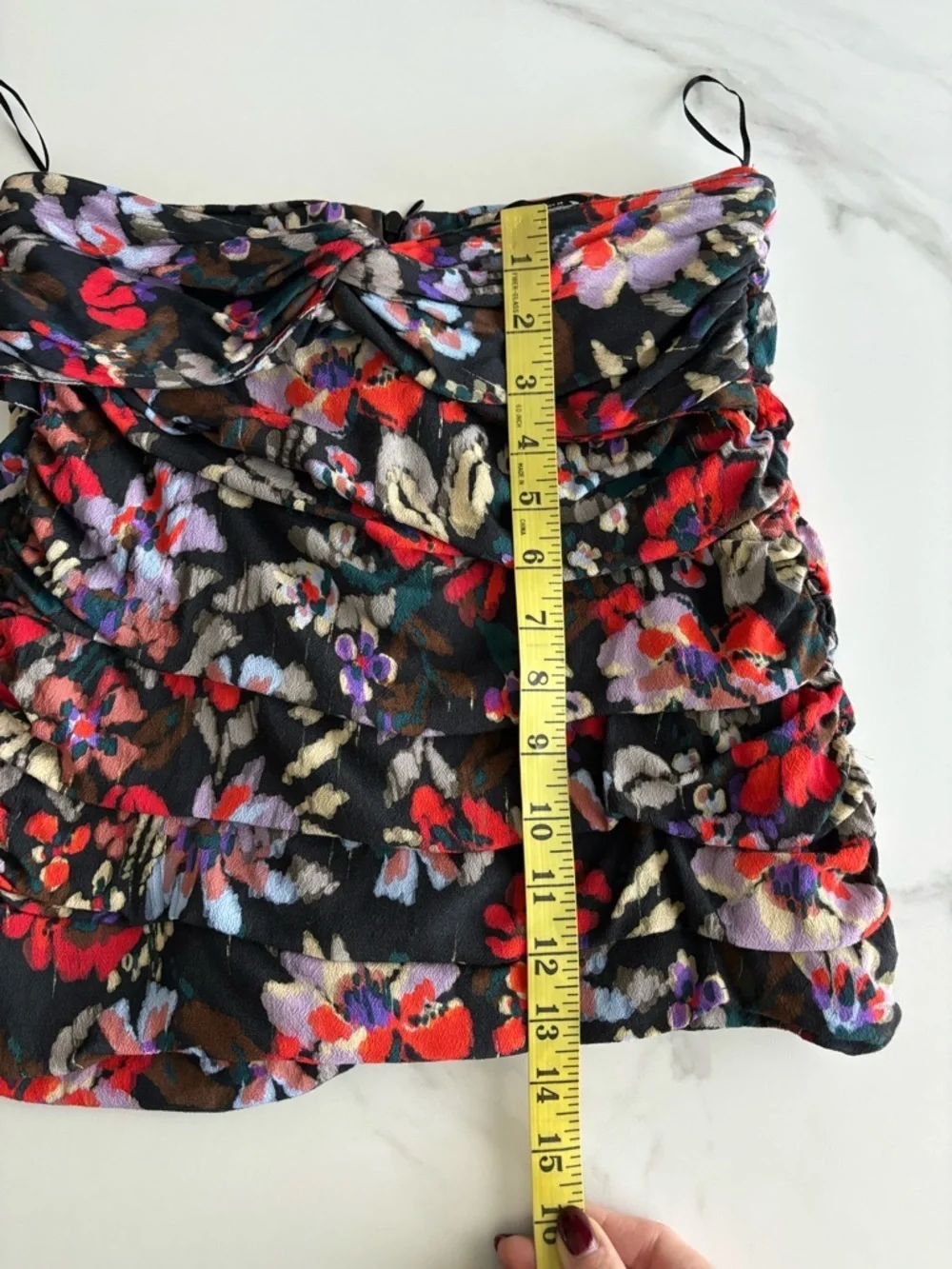 Zara Black Floral Mini Skirt with Red & Purple Accents sz S